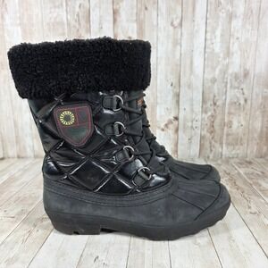 UGG Waterproof Quilted Winter Boots Black Fur Lined Lace Up Women US 8.5‎ EU 41